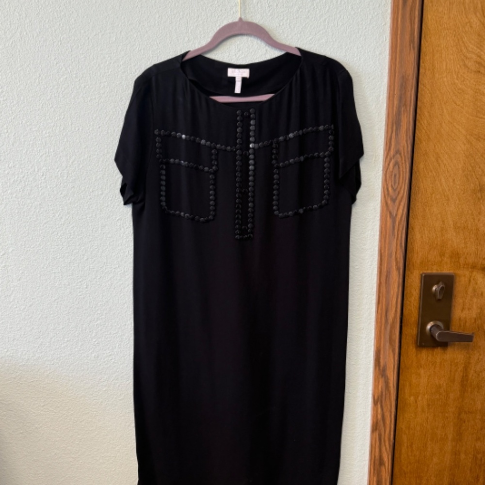 ESCADA BLACK DRESS WITH BUTTON GARNISHMENT AND WAIST TIE